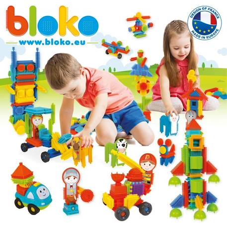 Jeu d'assemblage - BLOKO - Coffret de 50 BLOKO et 2 figurines Family - Dès 12 mois - Fabriqué en Europe BLEU 3 - vertbaudet enfant 