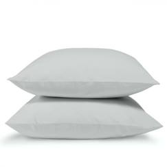 Linge de maison et décoration-BLEU CALIN Lot de 2 taies d'oreiller 100% Percale de coton 65x65cm - Gris clair