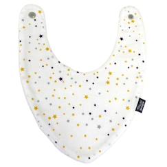 Puériculture-Repas-Bavoir bandana blanc étoiles - 100% coton - 3 à 18 mois - Fermeture pression - Lavage à 40° - Idéal pour les poussées dentaires