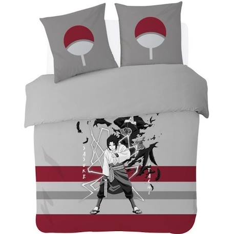 Naruto - Housse De Couette Naruto Sasuke & Itachi 220x240 cm + 2 Taies D'Oreiller 63x63 cm - Gris/Rouge GRIS 1 - vertbaudet enfant 