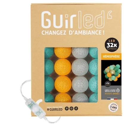 Guirlande lumineuse boules coton LED USB - Veilleuse bébé 2h - 3 intensités - 32 boules 3,2m - Hémisphère VERT 1 - vertbaudet enfant 