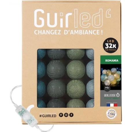 Guirlande lumineuse boules coton LED USB - Veilleuse bébé 2h -  3 intensités - 32 boules 3,2m - Romania MARRON 1 - vertbaudet enfant 
