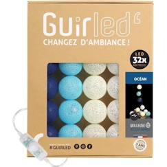 Linge de maison et décoration-Décoration-Guirlande lumineuse boules coton LED USB - Veilleuse bébé 2h -  3 intensités - 32 boules 3,2m - Océan