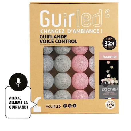 Églantine Commande Vocale Guirlande lumineuse boules coton Google & Alexa GRIS 1 - vertbaudet enfant 