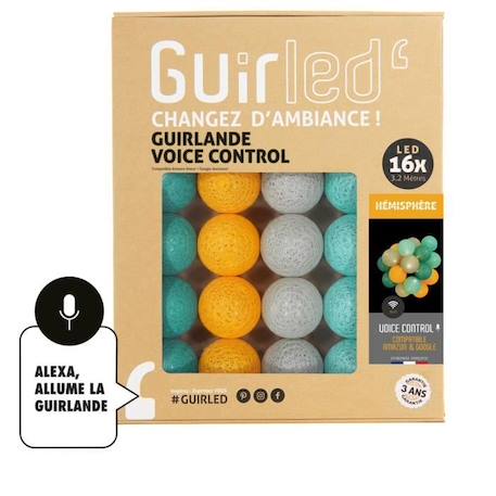 Guirlande lumineuse wifi boules coton LED USB - Commande Vocale - Amazon Alexa & Google Assistant - 16 boules 1,6m - Radiance VERT 1 - vertbaudet enfant 