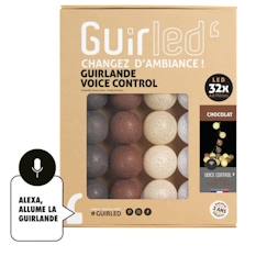 Linge de maison et décoration-Chocolat Commande Vocale Guirlande lumineuse boules coton Google & Alexa