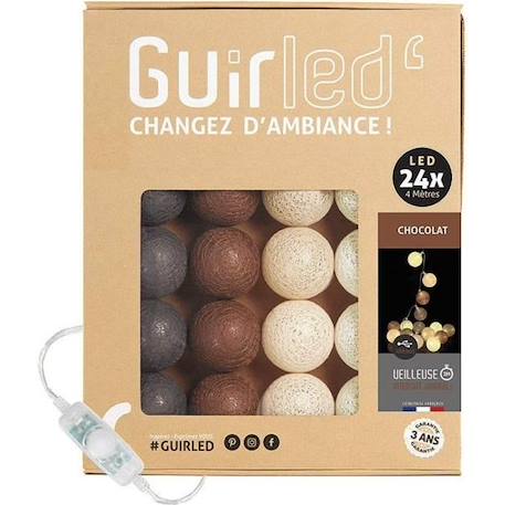 Guirlande lumineuse boules coton LED USB - Veilleuse bébé 2h -  3 intensités - 24 boules 2,4m - Chocolat MARRON 1 - vertbaudet enfant 