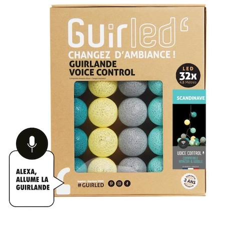 Scandinave Commande Vocale Guirlande lumineuse boules coton Google & Alexa VERT 1 - vertbaudet enfant 