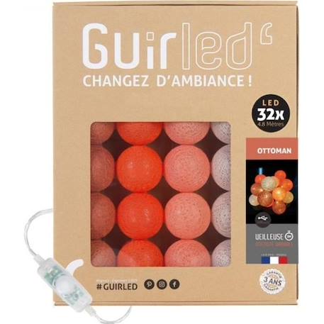 Guirlande lumineuse boules coton LED USB - Veilleuse bébé 2h -  3 intensités - 32 boules 3,2m - Ottoman ORANGE 1 - vertbaudet enfant 
