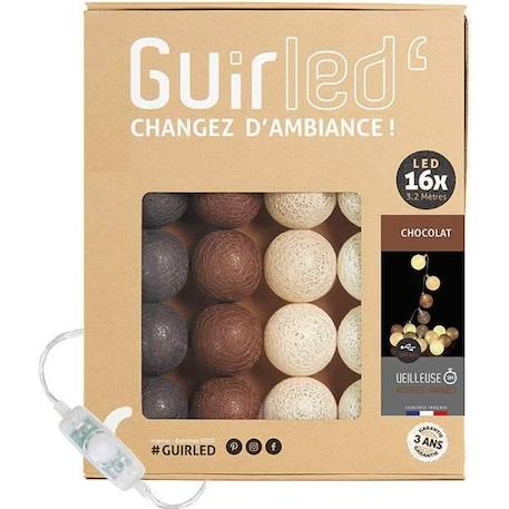 Guirlande lumineuse boules coton LED USB - Veilleuse bébé 2h -  3 intensités - 16 boules 1,6m - Chocolat MARRON 1 - vertbaudet enfant 