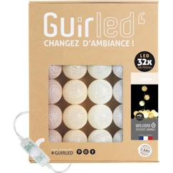 Linge de maison et décoration-Décoration-Guirlande lumineuse boules coton LED USB - Veilleuse bébé 2h -  3 intensités - 32 boules 3,2m - Coton