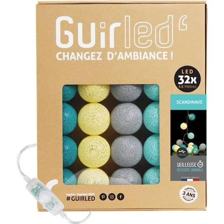 Guirlande lumineuse boules coton LED USB - Veilleuse bébé 2h -  3 intensités - 32 boules 3,2m - Scandinave VERT 1 - vertbaudet enfant 