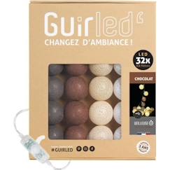 Linge de maison et décoration-Guirlande lumineuse boules coton LED USB - Veilleuse bébé 2h -  3 intensités - 32 boules 3,2m - Chocolat