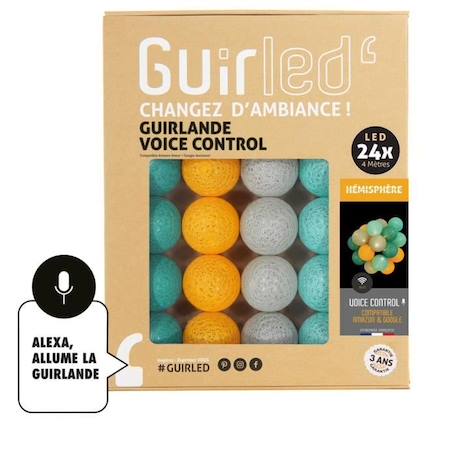 Guirlande lumineuse wifi boules coton LED USB - Commande Vocale - Amazon Alexa & Google Assistant - 24 boules 2,4m - Radiance VERT 1 - vertbaudet enfant 