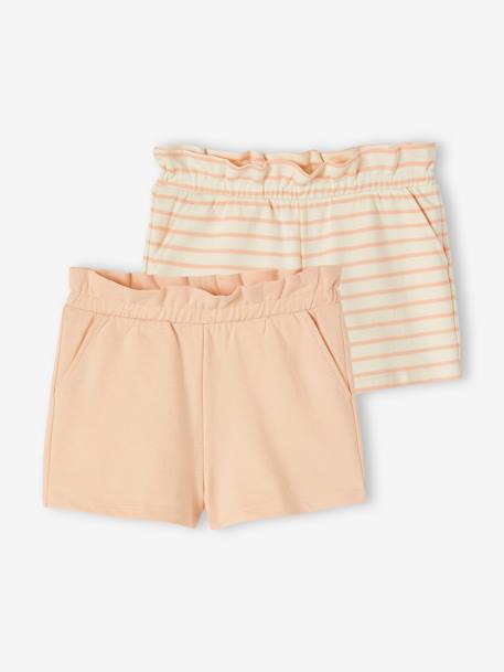 Lot de 2 shorts fille abricot+mauve+rose bonbon 1 - vertbaudet enfant 
