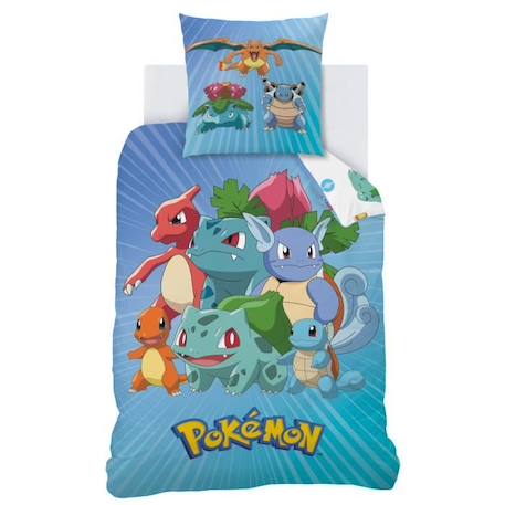 Parure de lit imprimée 100% coton, POKEMON GO 140x200+63x63cm BLEU 3 - vertbaudet enfant 