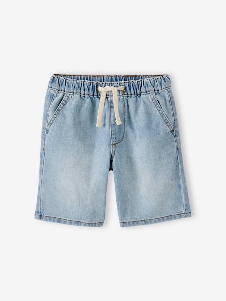 Bermuda garçon jean facile à enfiler bleu imprimé+denim gris+double stone+rayé bleu+stone 15 - vertbaudet enfant 