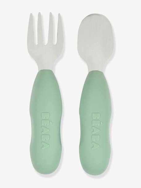 Lot de 2 pré-couverts d'apprentissage 2e âge en inox et silicone beige imprimé+Sage green+Velvet grey 8 - vertbaudet enfant 