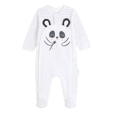 Pyjama bébé en velours ouverture pont Little Panda BLANC 1 - vertbaudet enfant 