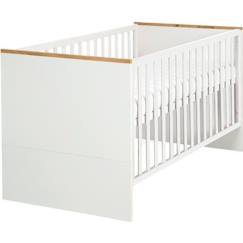 -ROBA Lit Bébé Évolutif Finn - 70x140 cm - Réglable en Hauteur - Convertible en Lit Junior - Blanc / Décor (Chêne doré)