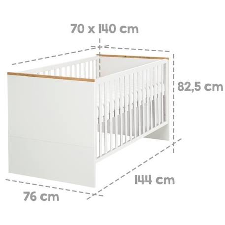 ROBA Lit Bébé Évolutif Finn - 70x140 cm - Réglable en Hauteur - Convertible en Lit Junior - Blanc / Décor (Chêne doré) BLANC 3 - vertbaudet enfant 