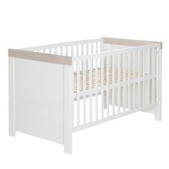 Chambre et rangement-Chambre-ROBA Lit Bébé Évolutif 70x140 cm - Lucy - Hauteur Ajustable à 3 Niveaux - Convertible en Lit Junior - Blanc Canadien / Effet Bois