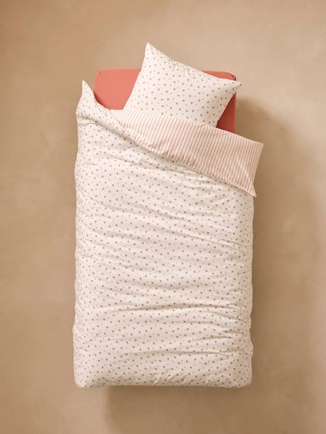 Parure housse de couette et taie d'oreiller réversible FLEURS RAYURES, avec coton recyclé rose imprimé 4 - vertbaudet enfant 