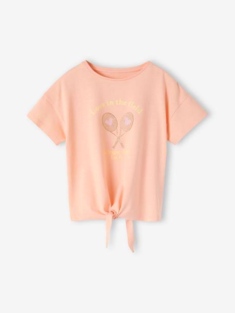 Tee-shirt sport motif raquettes glitter fille corail 1 - vertbaudet enfant 