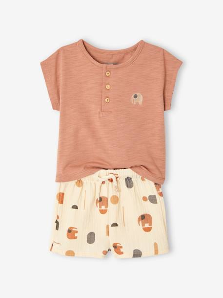 Ensemble bébé T-shirt et short menthe+moka 9 - vertbaudet enfant 