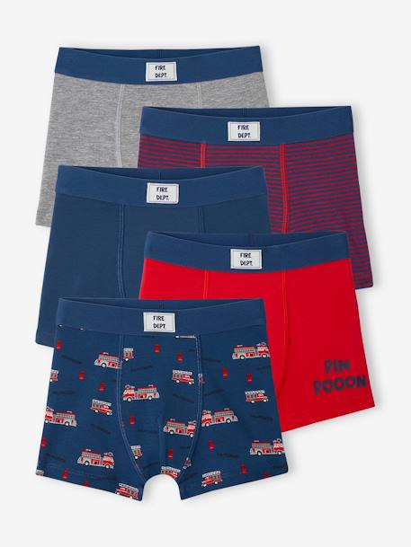 Lot de 5 boxers stretch pompiers garçon en coton bio bleu océan 1 - vertbaudet enfant 