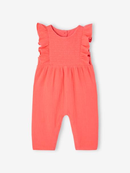 Combinaison bébé en gaze de coton corail+écru 1 - vertbaudet enfant 