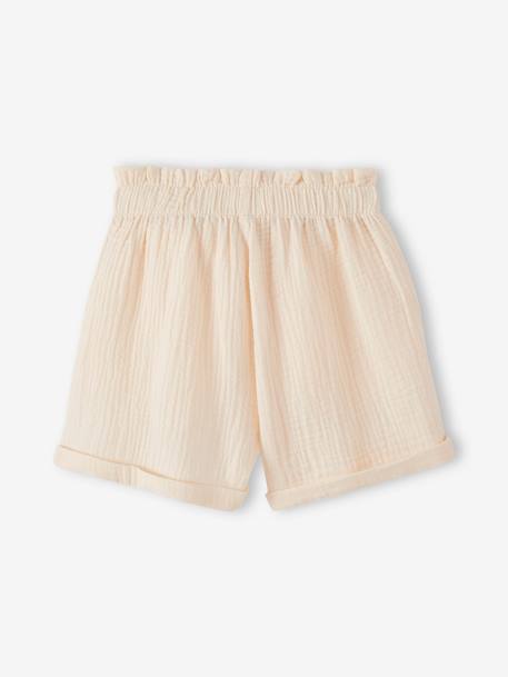 Short en gaze de coton style 'paperbag' fille bleu pâle+corail+vanille+vert amande 10 - vertbaudet enfant 