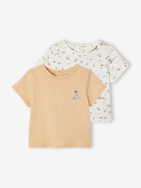 Lot de 2 T-shirts naissance manches courtes en coton biologique beige 1 - vertbaudet enfant 