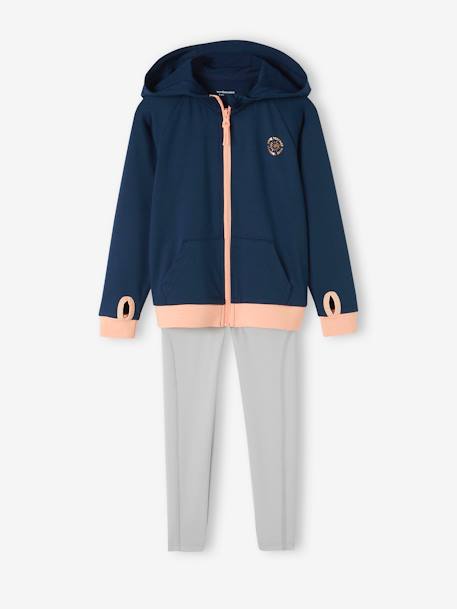 Ensemble de sport sweat zippé et legging technique fille marine+pêche 1 - vertbaudet enfant 