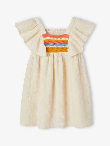 Robe en gaze de coton détail fantaisie en crochet fille  - vertbaudet enfant