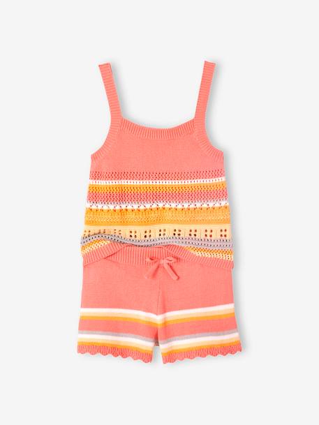 Ensemble top + short rayés en maille crochet fille pêche 2 - vertbaudet enfant 