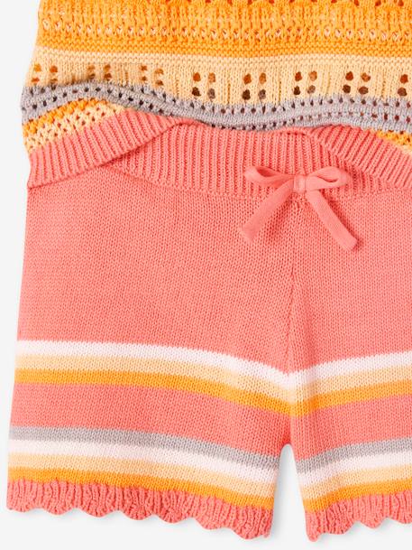 Ensemble top + short rayés en maille crochet fille pêche 6 - vertbaudet enfant 