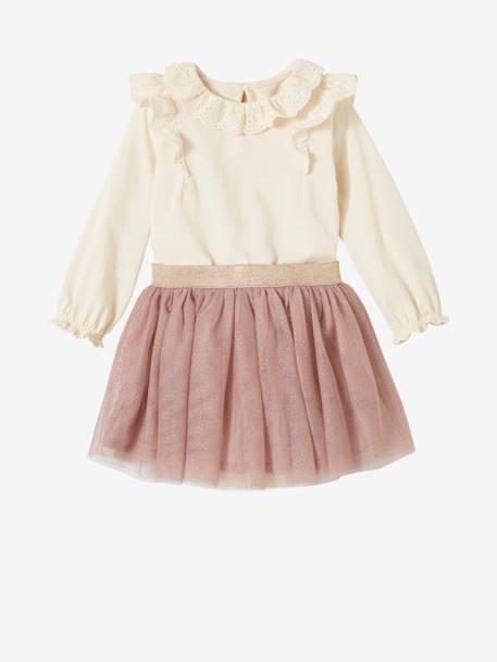 Ensemble bébé fille T-shirt à collerette jupon tulle écru 1 - vertbaudet enfant 