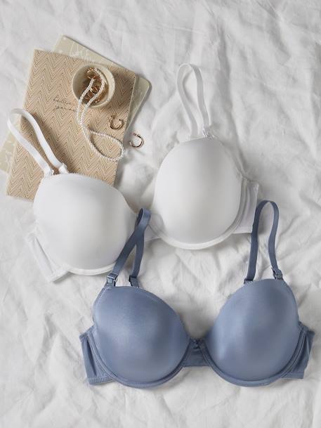 Lot de 2 soutiens-gorge satinés grossesse et allaitement bleu grisé+marine 1 - vertbaudet enfant 