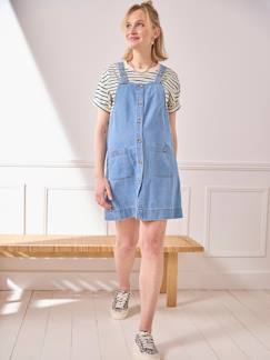 Vêtements de grossesse-Robe chasuble en jean grossesse et allaitement