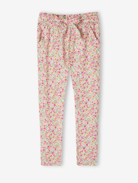 Pantalon fluide imprimé fleurs fille écru+rose+vert 4 - vertbaudet enfant 