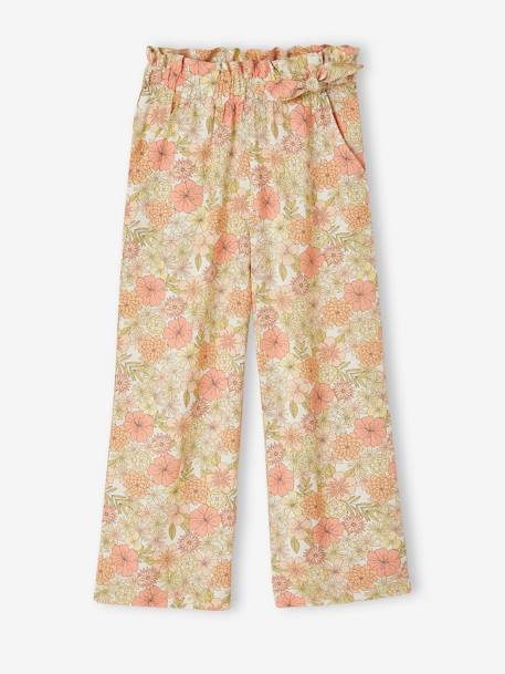 Pantalon large motifs fleurs fille écru+jaune pâle+moutarde+multicolore 1 - vertbaudet enfant 