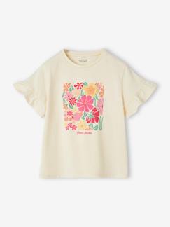 -Tee-shirt fantaisie fleurs en cochet fille manches à volants