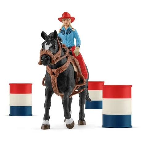 Figurine Cowgirl et Tonneaux de Racing et Cheval Schleich - Animaux de la Ferme et Accessoires Western Réalistes - Coffret 7 Pièces NOIR 1 - vertbaudet enfant 