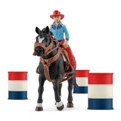 Figurine Cowgirl et Tonneaux de Racing et Cheval Schleich - Animaux de la Ferme et Accessoires Western Réalistes - Coffret 7 Pièces  - vertbaudet enfant