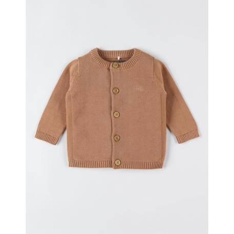 Cardigan en tricot bio fin, caramel MARRON 1 - vertbaudet enfant 