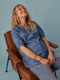 Vêtements de grossesse-Chemisier, tunique-Blouse grossesse en denim léger manches courtes