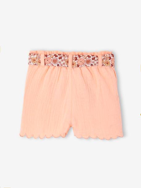 Short bébé fille en gaze de coton ceinture imprimée abricot+écru+rose bonbon 2 - vertbaudet enfant 