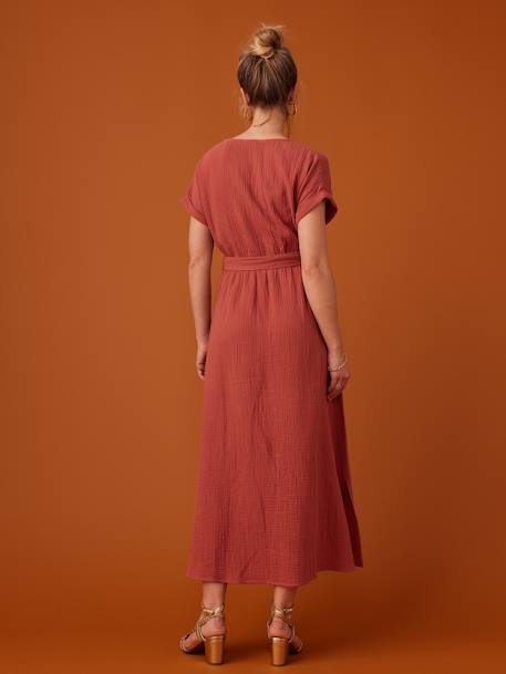 Robe longue grossesse effet cache-coeur en gaze de coton argile+beige+marine+terracotta 22 - vertbaudet enfant 