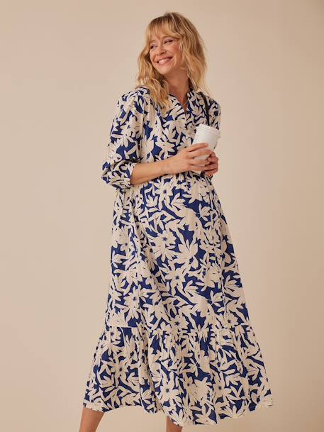 Robe longue grossesse esprit bohème boutonnée bleu roi+grenadine+noir 4 - vertbaudet enfant 